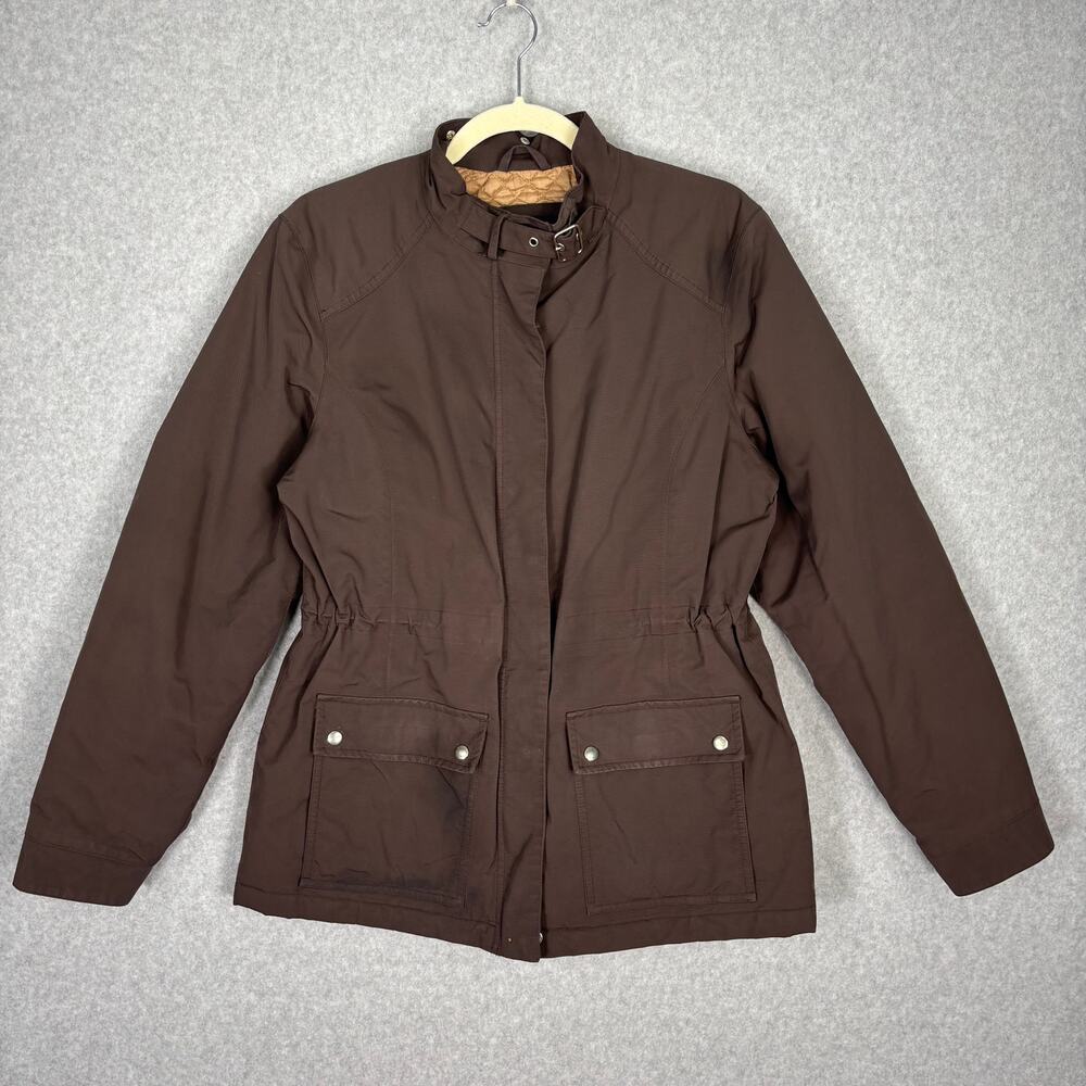 Lands End Jacket Women Medium Quilted Lining Rain Parka Buckle Collar Equestrian